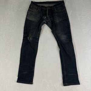 Nudie Jeans Men's 31x30‎ (Fit 32x29) Blue Low Rise Straight Distressed Thrashed